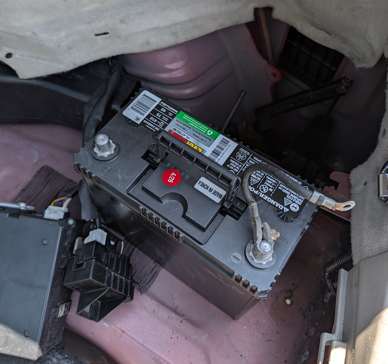 New 12V replacement battery ready to install in the Prius cargo area